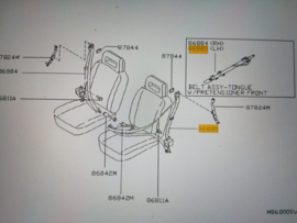 Veiligheidsgordelspanner linksvoor Nissan Terrano2 R20 H6845-2X821 (86885-2X821) Gebruikt.
