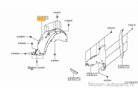 Protector-front fender, left-hand Nissan Juke F16 63841-6PA0A Origineel.