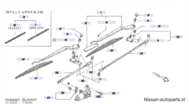 Ruitenwisserdraaipunt rechts Nissan Sunny N14 28850-62C00 Gebruikt. Lichte schade.