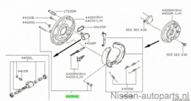 Retainer kit-spring, rear brake shoe Nissan 44081-9C026 C23/ R20 Original.