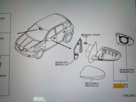 Door mirror assy-lh Nissan Qashqai J10 96302-BR74A New.
