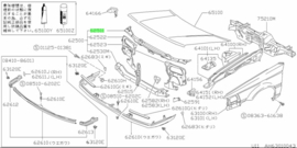 Support-radiator core, upper Nissan Bluebird U11 62510-01E00 Original.