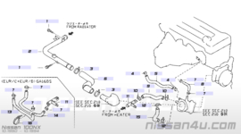Koelwaterbuis GA14DS/ GA16DS Nissan 21021-53Y00 B13/ N14/ W10/ Y10 Gebruikt.