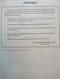 Service manual '' Model 330 series Chassis and Body Supplement 1 '' SM8E-033SG0 (010270) Datsun Cedric 330 Gebruikt.