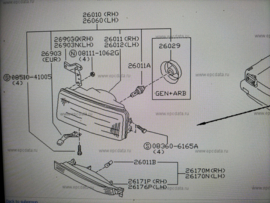Lamp left-hand Nissan Bluebird U11 26060-13E00 Original.