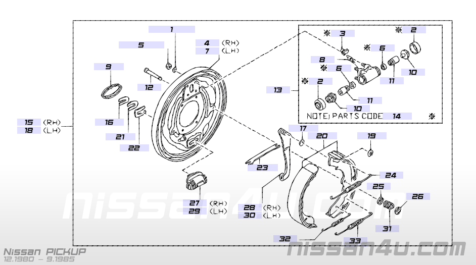 Shoe set-rear brake Nissan 44060-01W25 720/ E23 Original.
