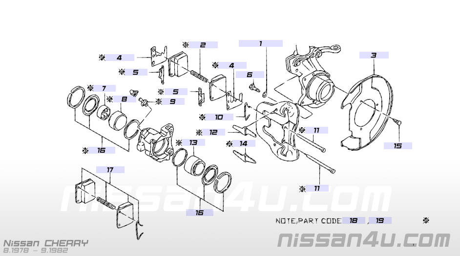 Pad kit-disc brake Nissan Cherry N10 41060-M4925 Original.