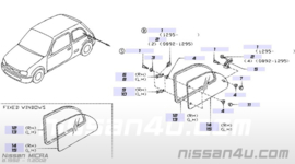 Hendel zijraam Nissan Micra K11 83610-43B00 Origineel.