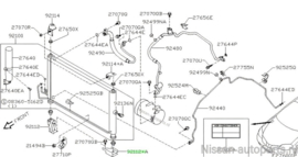 Aircocondensorsteun linksonder Nissan 92112-BM411 N16/ P12/ V10 Gebruikt.