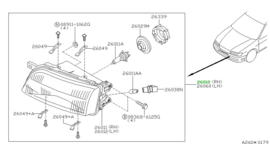 Head lamp right-hand Nissan Almera N15 26010-2N328 New, with electrical adjustment.