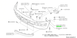Bumpersteun linksvoor Nissan Micra K11 62223-72B00 Origineel.