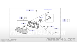 Koplamp links Nissan Bluebird T72 B6060-Q9203 (IKI 1193) Geel glas, gebruikt.