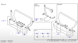 Belt set-rear seat, 3 point right-hand Nissan Micra K10 88840-22B80 (88840-22B81) Used part.