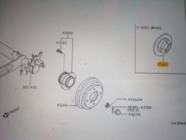 Remschijf achteras 258mm Nissan 43206-99J01 N16/ P10/ P11/ WP11 Origineel.