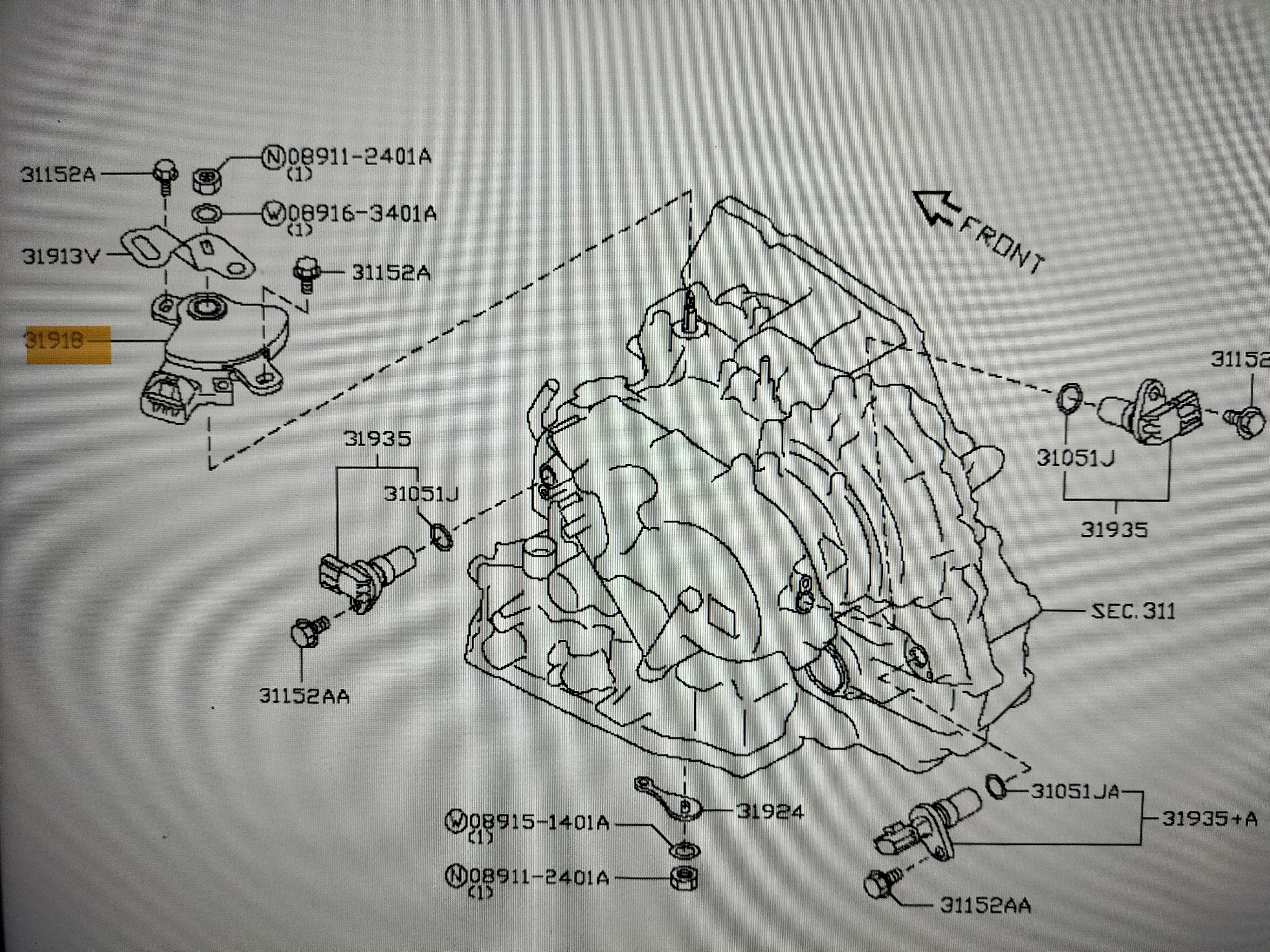 Neutraalpositieschakelaar automaatbak Nissan 31918-1XK0A C13/ F15/ J10/ JJ10/ K13/ T31/ Z51 Gebruikt.
