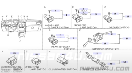 Schakelaar spiegelverstelling Nissan 25570-91L10 B13/ J30/ Y10 gubruikt