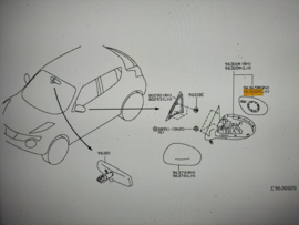 Glass-mirror, left-hand Nissan Juke F15 96366-1KA1A New.
