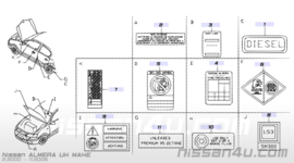 Waarschuwingssticker Nissan 99095-9F901 N16/V10