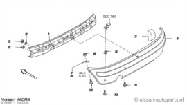 Achterbumper Nissan Micra K11 85022-50B00 (AP0) Gebruikt.