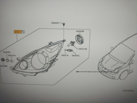 Headlamp assy-right-hand Nissan Note E11 26010-BH10A Used part.