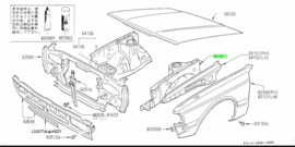 Hoodledge assy-left-hand Nissan Bluebird 910 64101-W1031 Original.