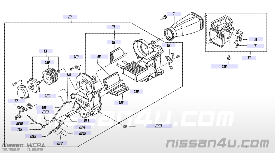 Heating unit front Nissan Micra K10 27110-04B04 (27100-32B00) Used part.