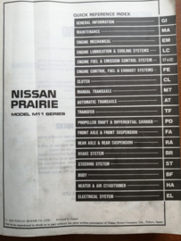 Service manual ''Model M11 series'' Nissan Prairie M11 SM9E-0M11G0 Used part.