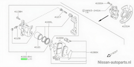 Caliper front left-hand, without pads or shims Nissan 100NX / Nissan Sunny N14 41011-60Y02 Original.