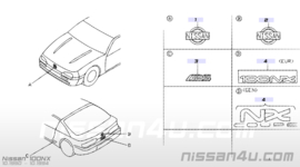 Motorkapembleem Nissan 100NX B13 65890-61Y00 Gebruikt.