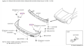 Stay-front, bumper side Nissan Sunny N14 62270-50C00 Used part.