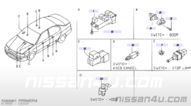 Raambedieningsschakelaar Nissan Primera P11, bijrijderskant/ achter 25411-2F000