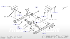 Achteras Nissan Almera N16 55501-BM410 + 55130-BM400 zonder ABS sensoren