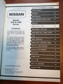 Service manual '' Model F22, H40 series '' Supplement III Nissan Cabstar F22/H40 SM9E-F2HSG0 Used part.