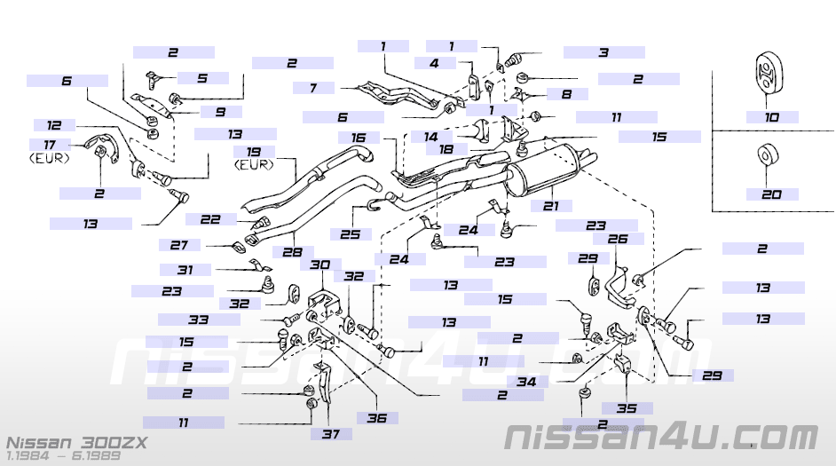 Achterdemper VG30T Nissan 300ZX Z31 20100-07P00 Origineel.