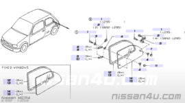 Zijruit rechts Nissan Micra K11 83312-4F100 getint