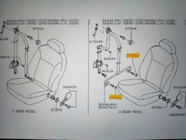 Montagebout bevestigingsbeugel veiligheidsgordel voorstoel Nissan Micra K11 86628-5F010 Gebruikt.