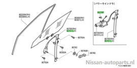Regulator door window, front, left-hand Nissan Bluebird T12/ T72 80701-D4005 Original.
