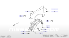 Zijscherm rechts Nissan Micra K11 63100-73B30 Nieuw. Primer.