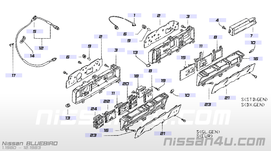 Display waarschuwingsverlichting L16/ L18 Nissan Bluebird 910 25040-W2172 Origineel.