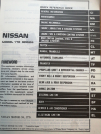 Service manual '' Model Y10 series supplement-I '' Nissan Sunny Wagon Y10 SM3E-Y10SG0