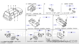 Portierschakelaar bijrijderszijde Nissan 25360-70J00 C23/ K11/ P10/ R20