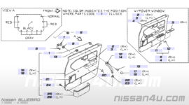 Deurpaneel linksvoor Nissan Bluebird T72 80901-Q9261 Gebruikt.