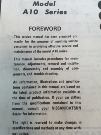 Service manual '' Model A10 series'' Datsun Violet A10 SM0E-A10G0