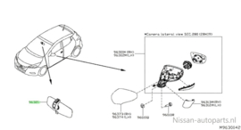 Binnenspiegel Nissan 96321-6176R C13/ CK12/ E11/ E12/ F15/ J10/ J11/ K12/ K14/ P12/ T31 Origineel.