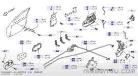 Chromen deurgreep buitenzijde linksvoor Nissan Almera (Tino) 80607-BM670 N16/ V10 gebruikt