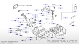 Protector-filler hose Nissan 17229-01E00 R20/ T12/ T72/ U11/ WD21/ Y60 Used part.