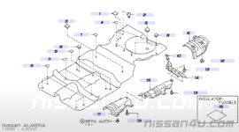 Voorste hitteschild Nissan 74753-50J00 B13/ K11/ N14/ N15/ P10/ WP10/ Y10 Gebruikt.