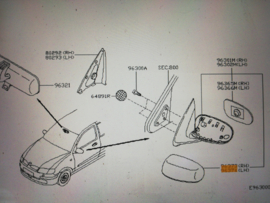 Spiegelkap Nissan Almera N16 / Nissan Almera Tino V10 96336-BN075 links Rood Gebruikt.