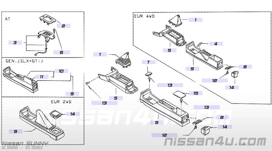 Console box-floor Nissan Sunny N13 96910-50M02 Original.