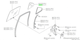 Glass-rear door corner, left-hand Nissan Maxima A32 82263-42U00 Used part.